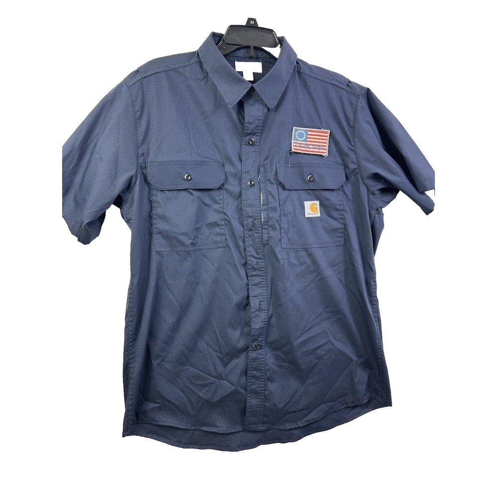 Carhartt‎ Vented Workshirt Size Large L - Regular Short Sleeve Navy Blue 396-20